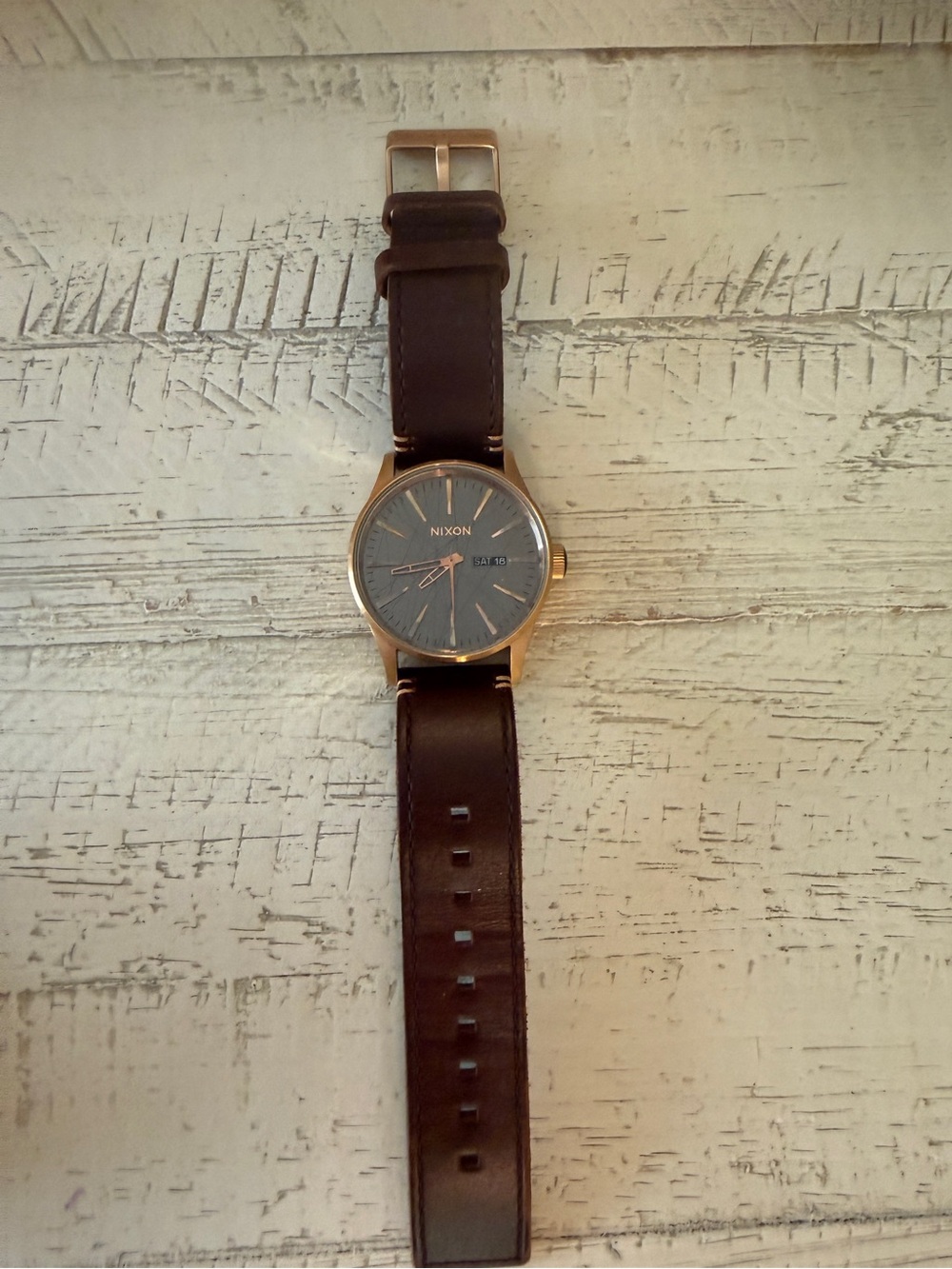 Nixon Men’s Brown Leather Strap Watch with Gray Dial